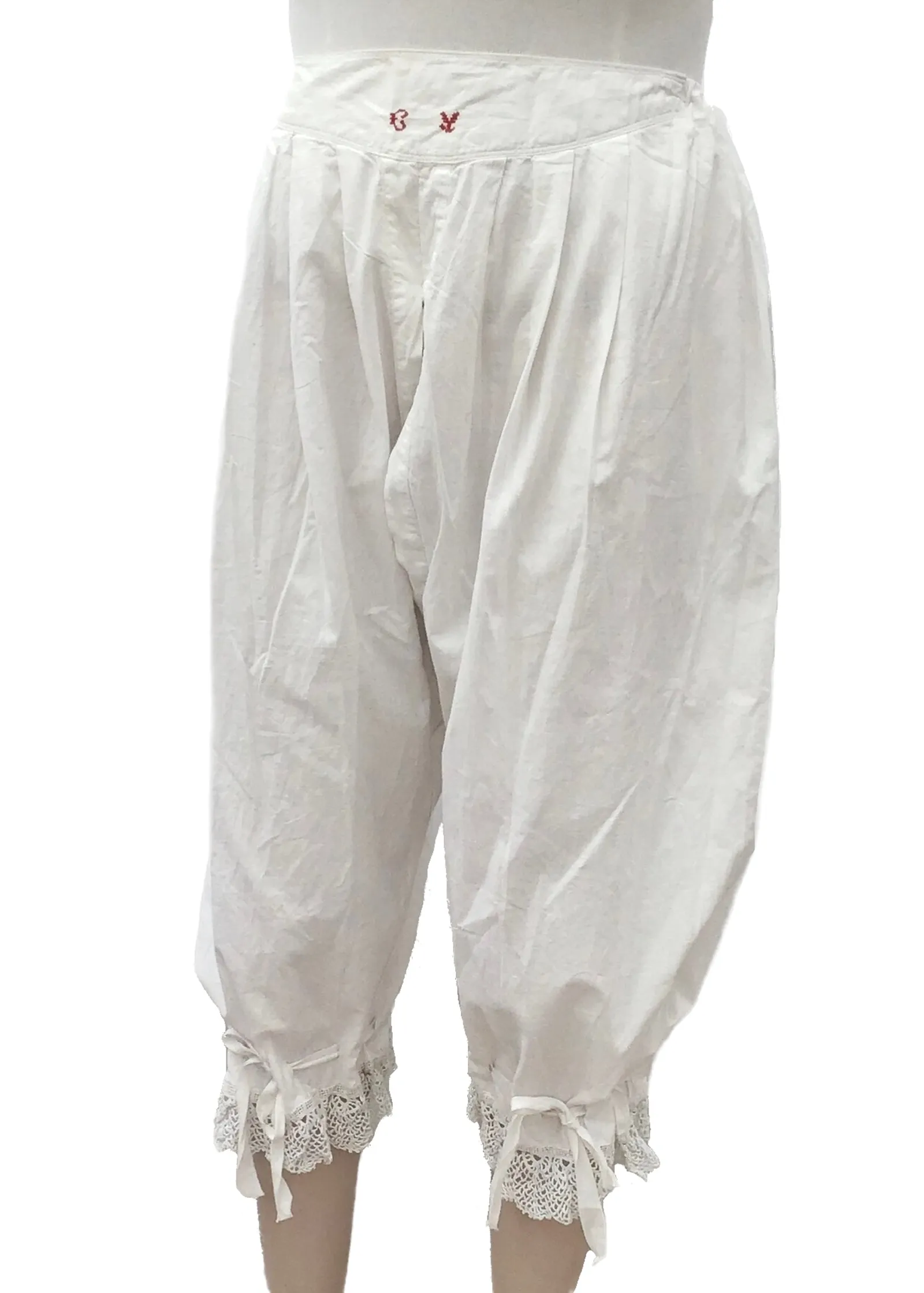 Antique Victorian White Knickerbockers • Split Leg Bloomers