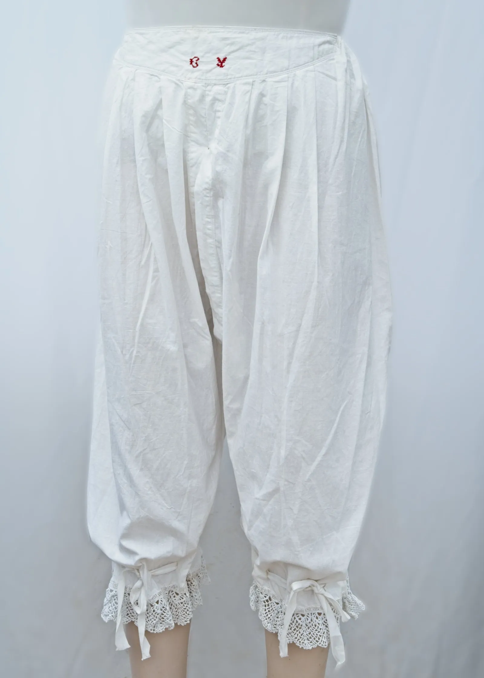 Antique Victorian White Knickerbockers • Split Leg Bloomers