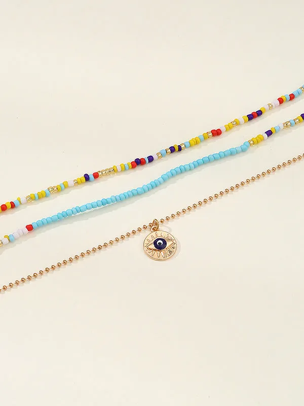 Beaded Contrast Color Multi-Colored Triple Layered Waist Chain Accessories