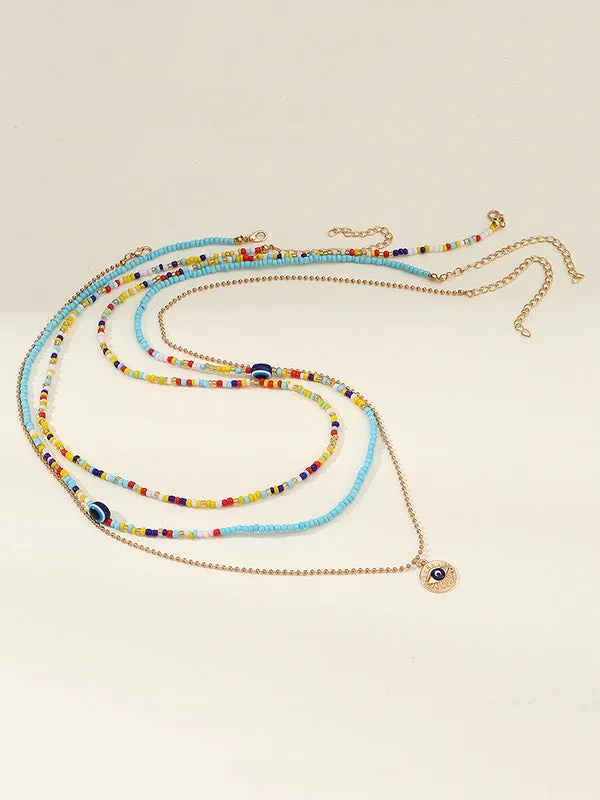 Beaded Contrast Color Multi-Colored Triple Layered Waist Chain Accessories