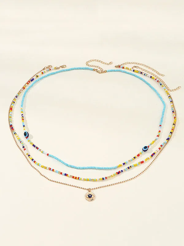 Beaded Contrast Color Multi-Colored Triple Layered Waist Chain Accessories