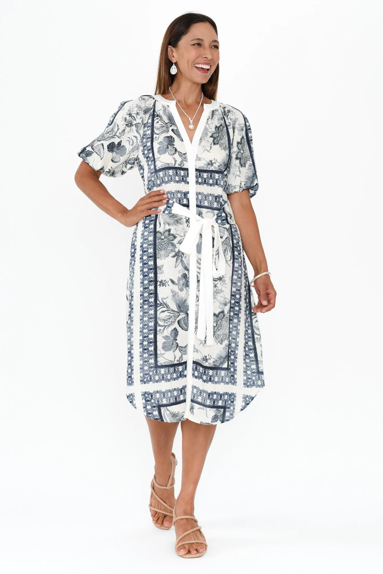 Bijou Ink Floral Linen Blend Dress