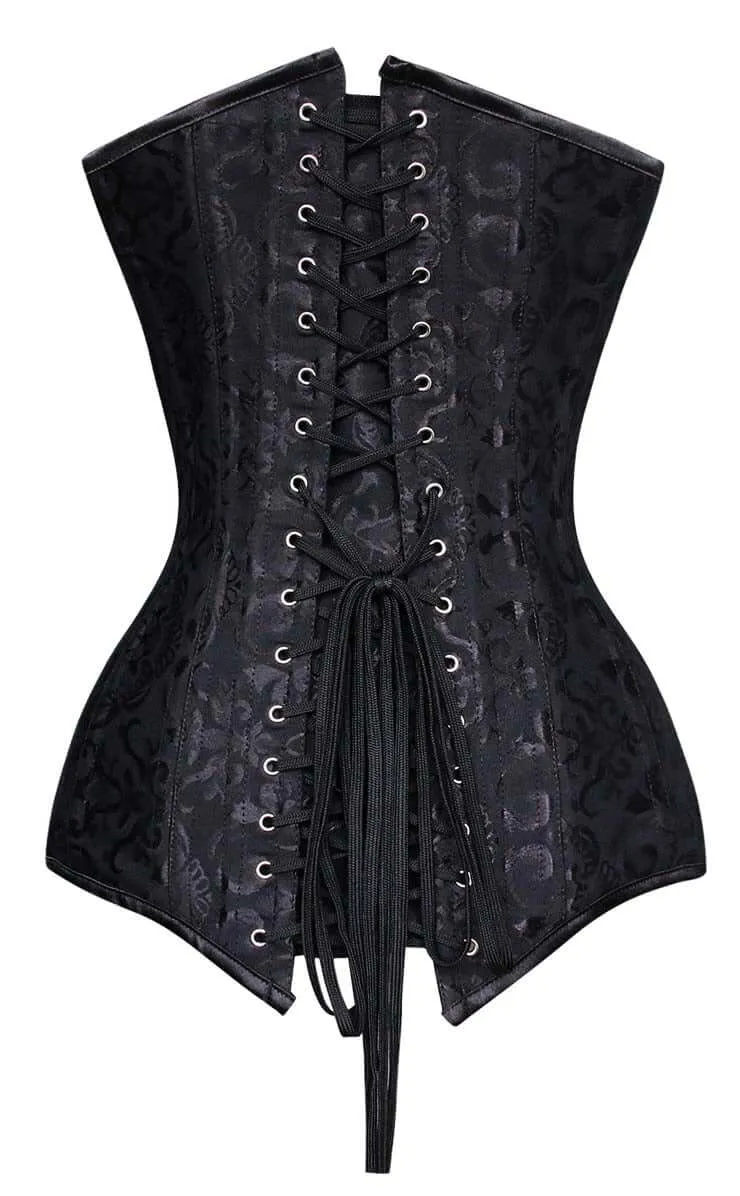 Black Jacquard Weave Longline Overbust Corset