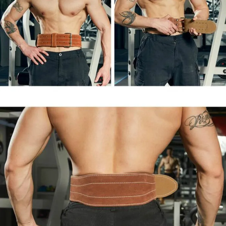 EADEN Cowhide Fitness Waist Protective Belt Squat Weightlifting Waist Support, Size:M(Brown)