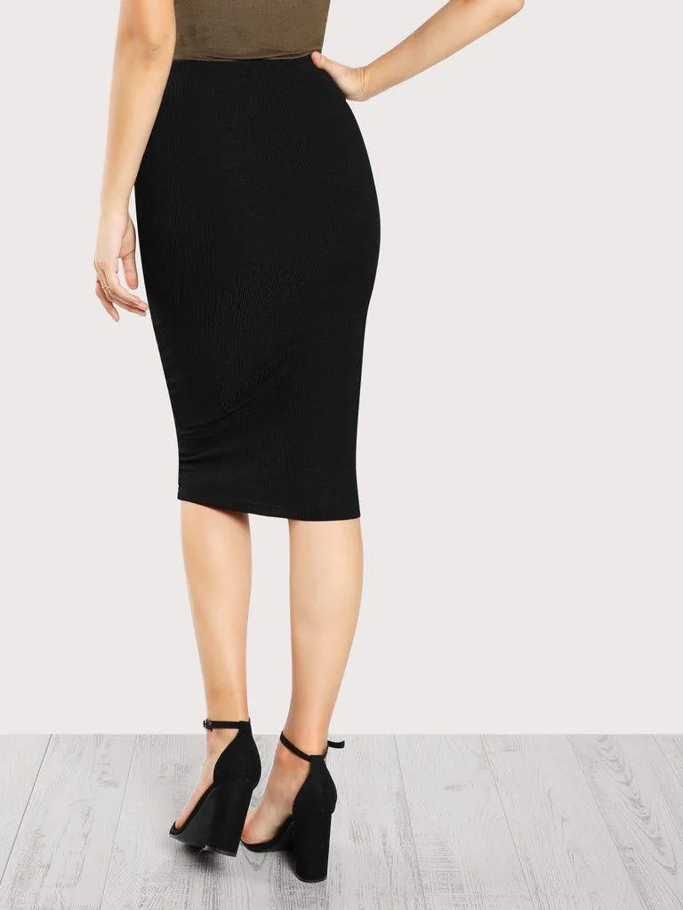 Elastic Waist Form Fitting Skirt