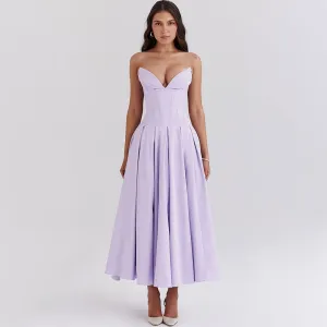 Elegant Sweetheart Neck Strapless Corset Pleated Cocktail Midi Dress