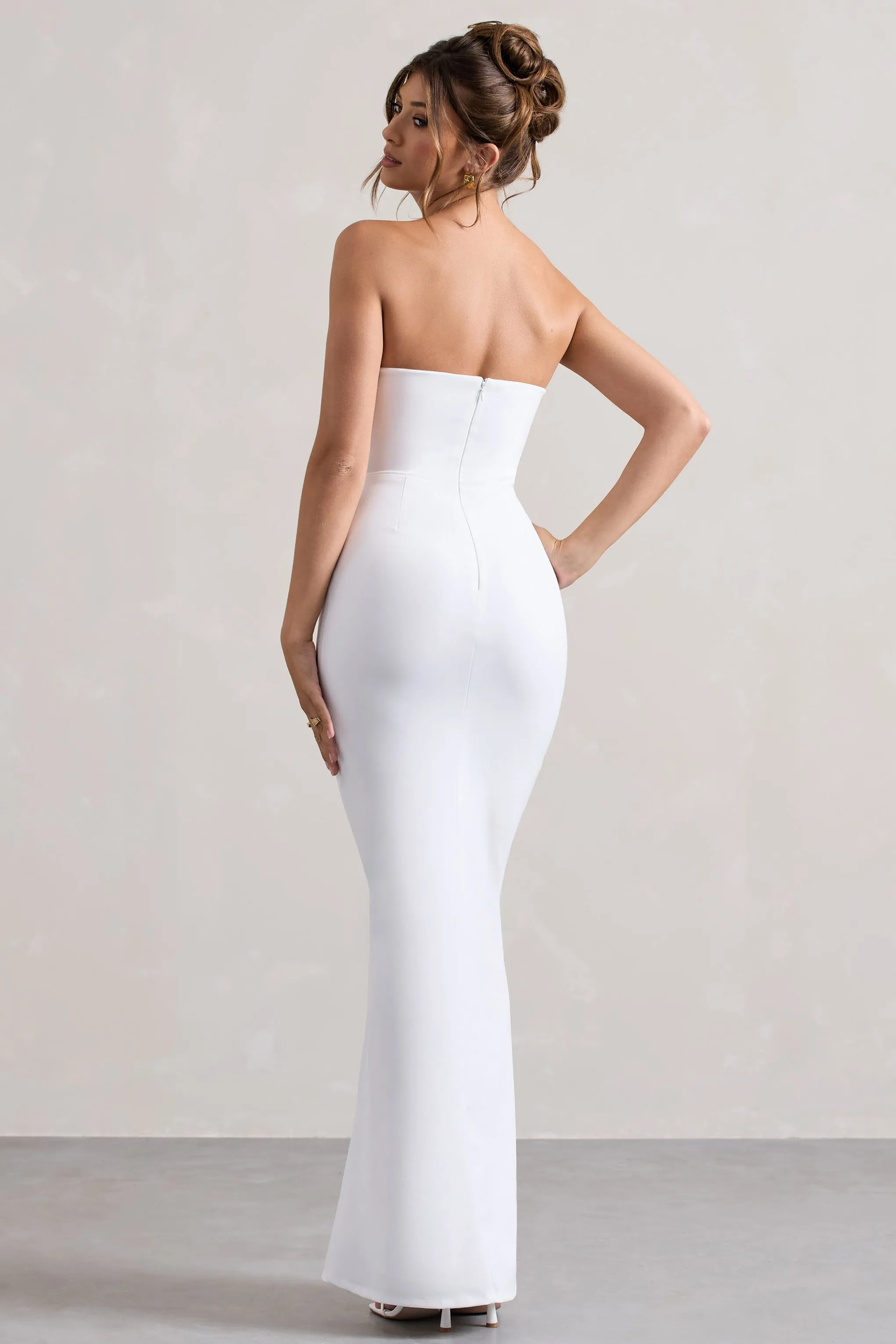 Enticed | White Strapless V-Neck Maxi Dress With Flowers