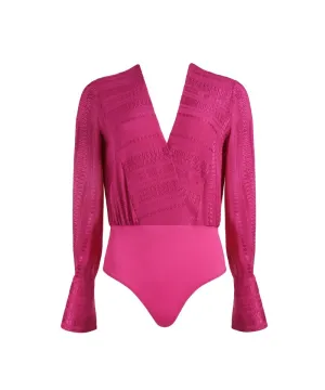 Gaia Long Sleeve V Neck Bodysuit Magenta