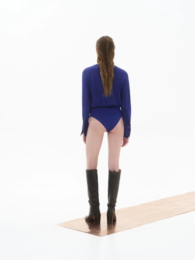 Gaia Long Sleeve V Neck Bodysuit Yves Klein Blue