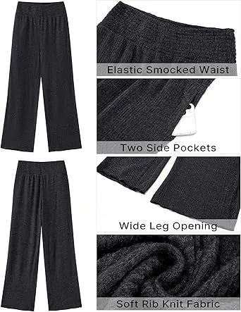 Grey Black Women's Ankle-Length High-Waist Pants Relaxed Fit Wide-Leg Pull-On Side Pocket