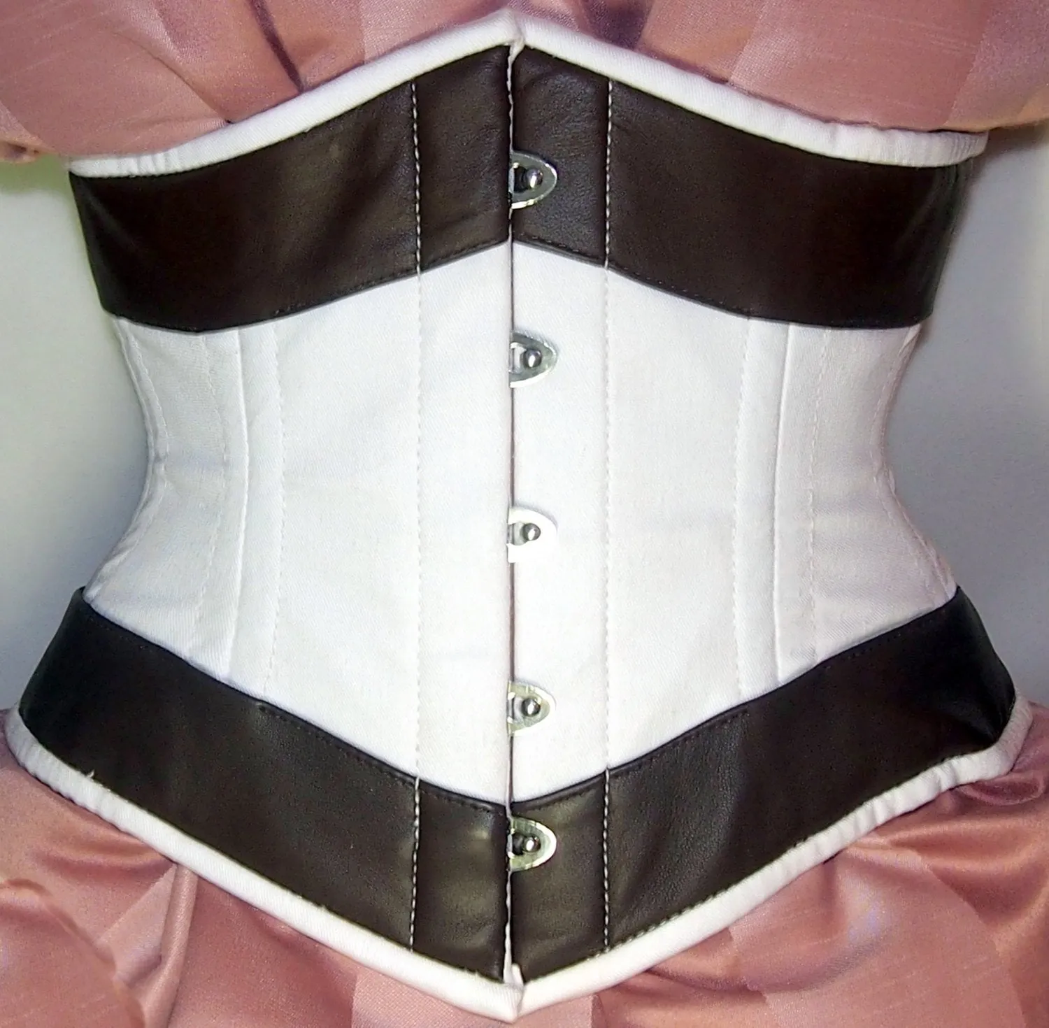 Lambskin and cotton waist steel-boned authentic corset for waist training and tight lacing. Steampunk historical corset