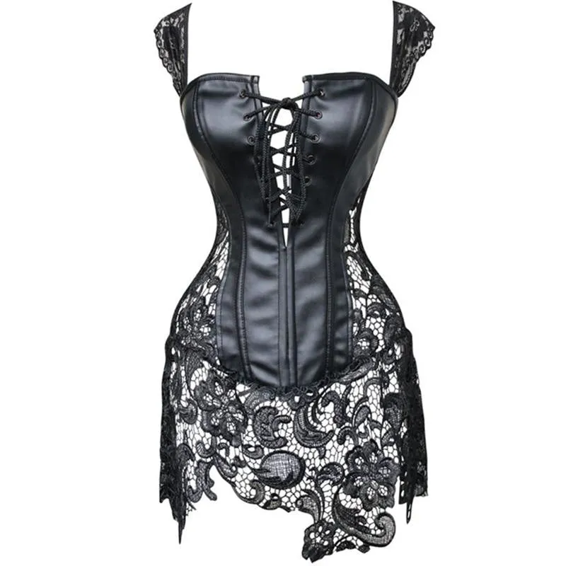 Latex & Lace Corset Dress (Up to 6XL)