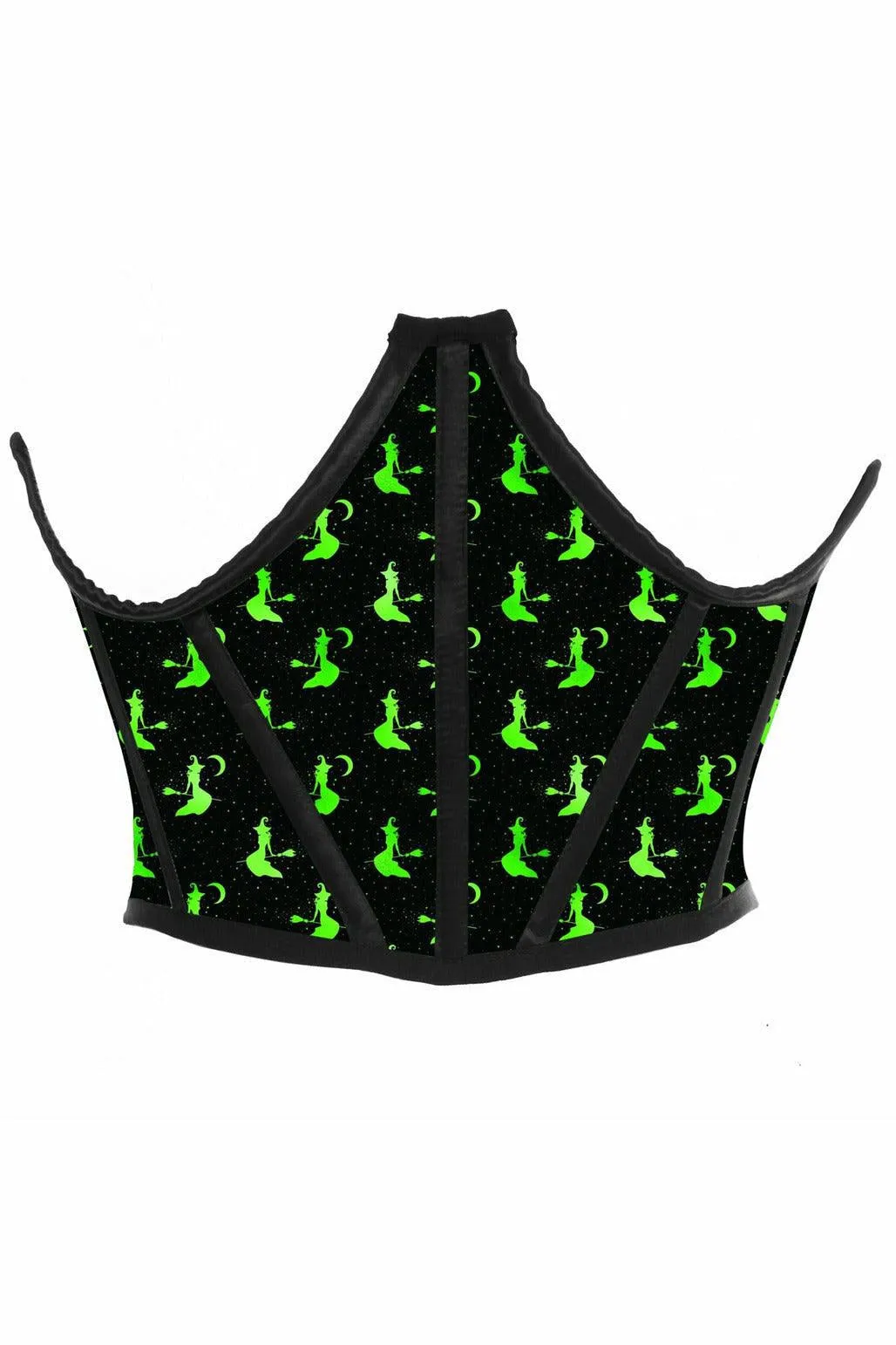 Lavish Black & Green Witches Satin Open Cup Waist Cincher