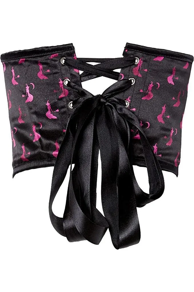 Lavish Black & Magenta Witches Satin Open Cup Waist Cincher