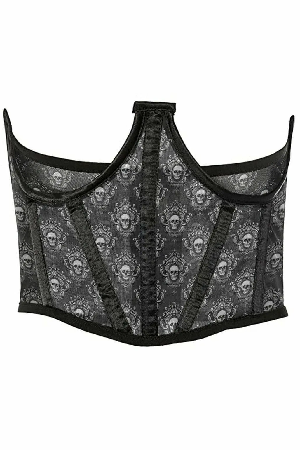 Lavish Black & White Skull Mesh Open Cup Waist Cincher