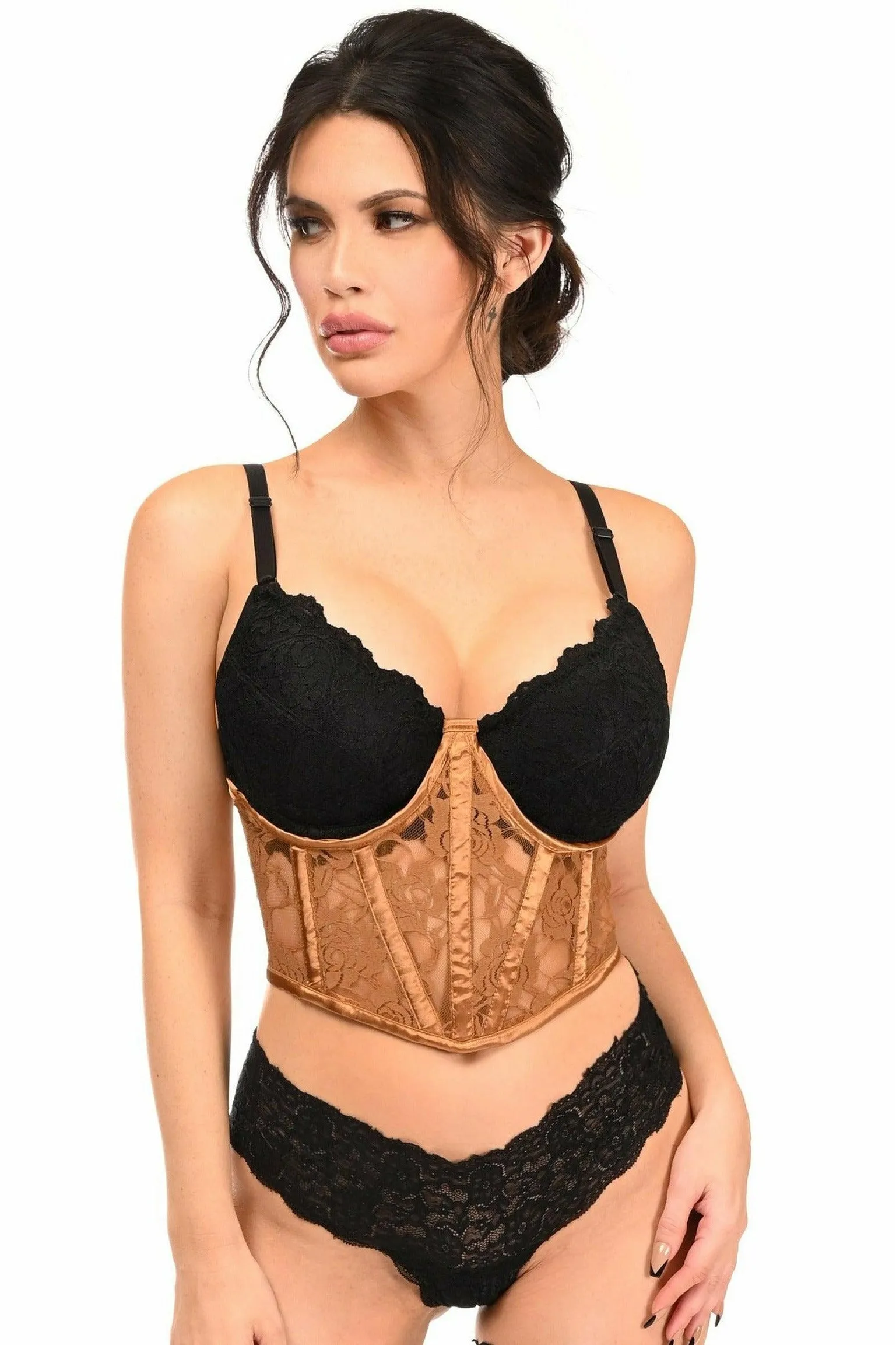 Lavish Caramel Sheer Lace Underwire Waist Cincher Corset