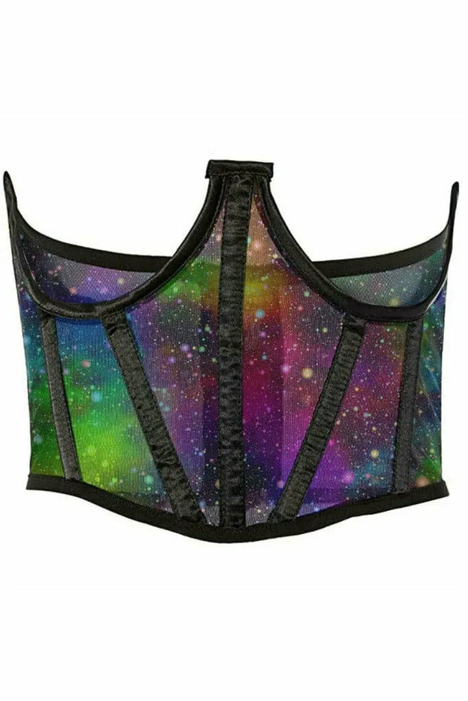 Lavish Galaxy Print Mesh Open Cup Waist Cincher