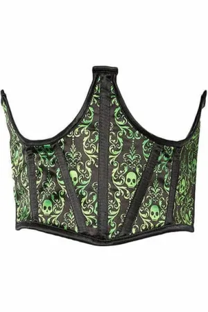 Lavish Green & Black Skull Satin Open Cup Waist Cincher