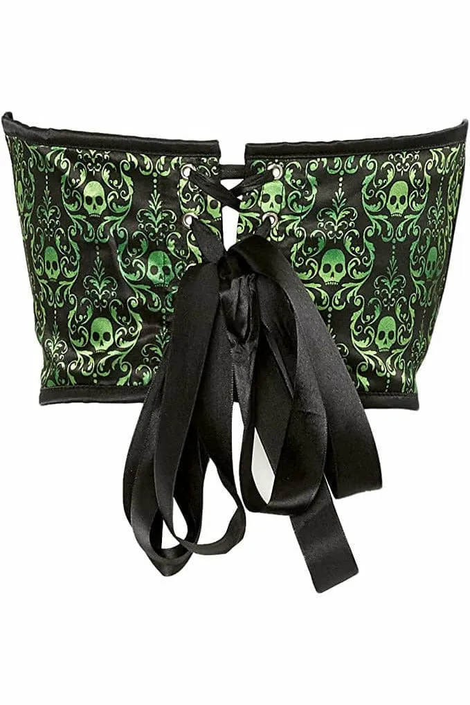 Lavish Green & Black Skull Satin Open Cup Waist Cincher