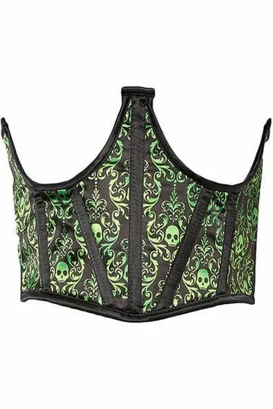 Lavish Green & Black Skull Satin Open Cup Waist Cincher