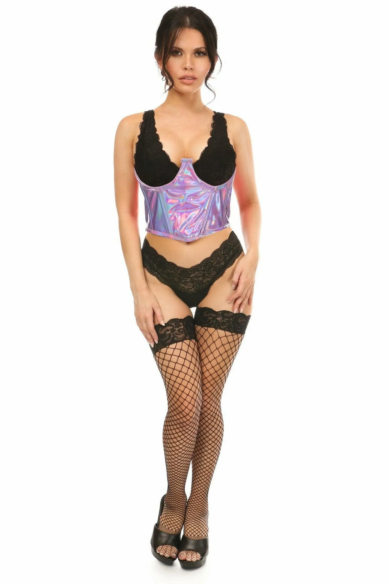 Lavish Lavender Holo Open Cup Underwire Waist Cincher