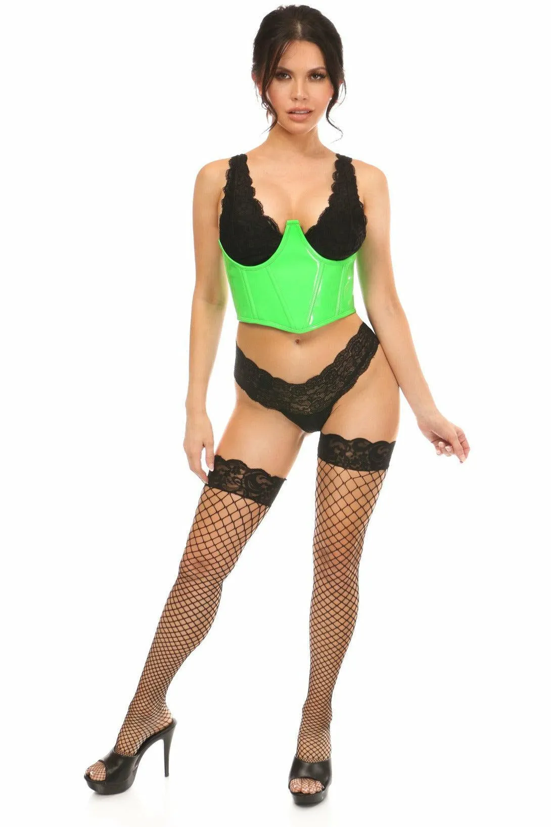 Lavish Neon Green Patent Open Cup Underwire Waist Cincher