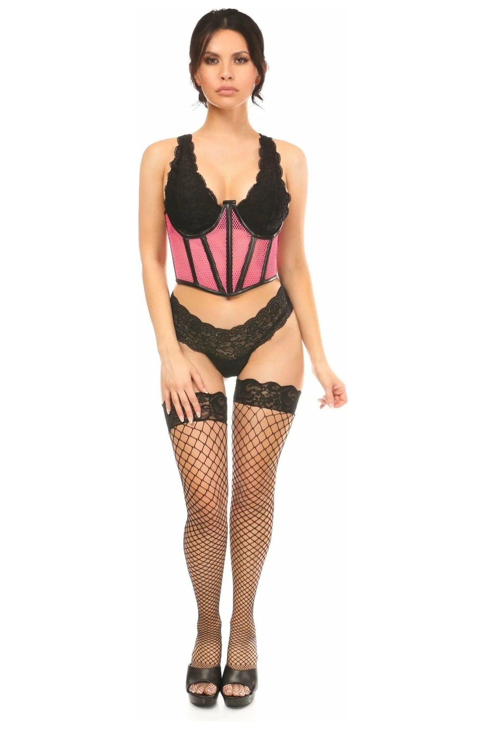 Lavish Pink Fishnet Underwire Open Cup Waist Cincher