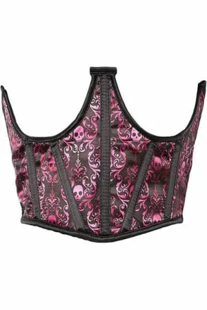 Lavish Purple & Black Skull Satin Open Cup Waist Cincher