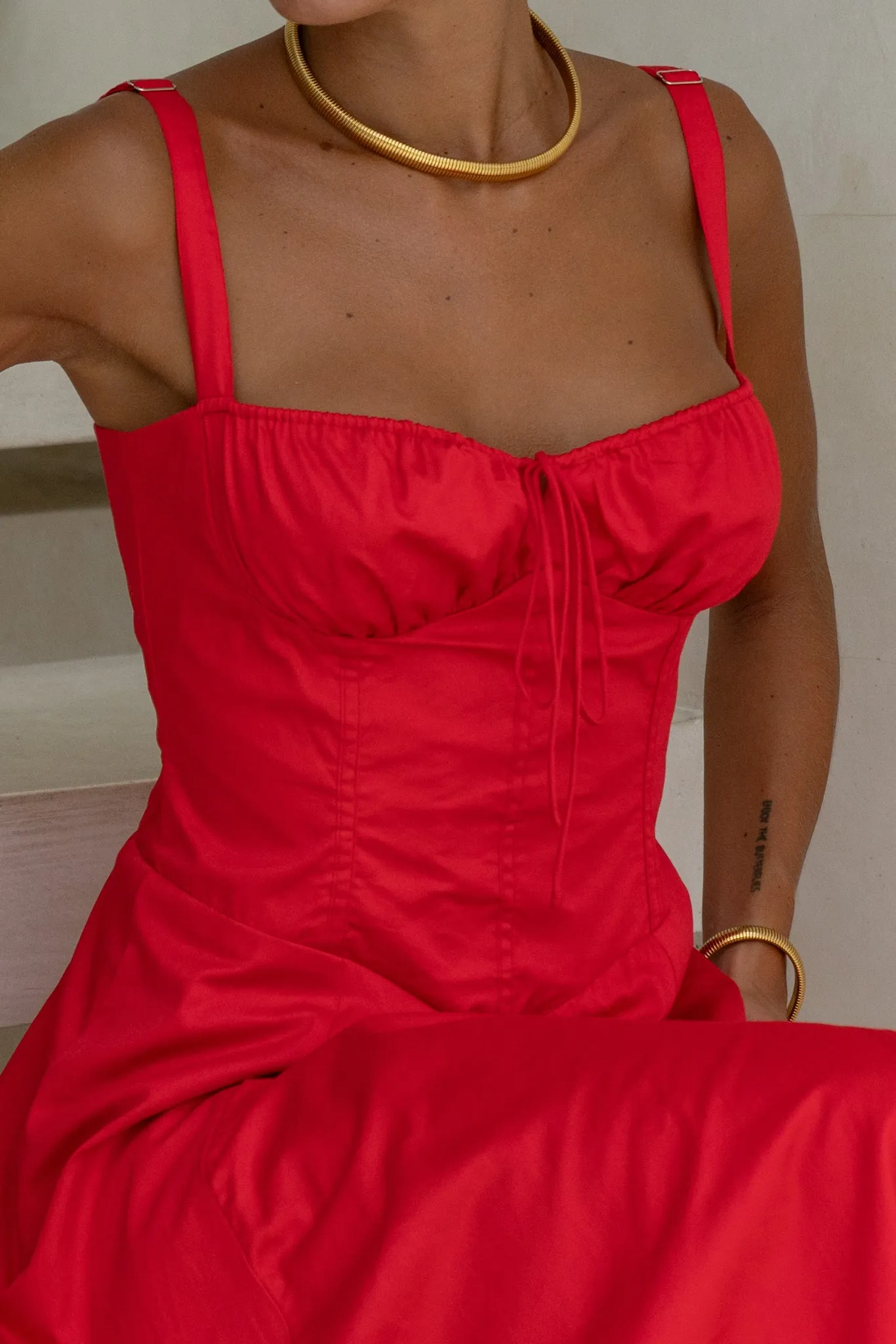 Mina Red Corset Detail Midi Dress