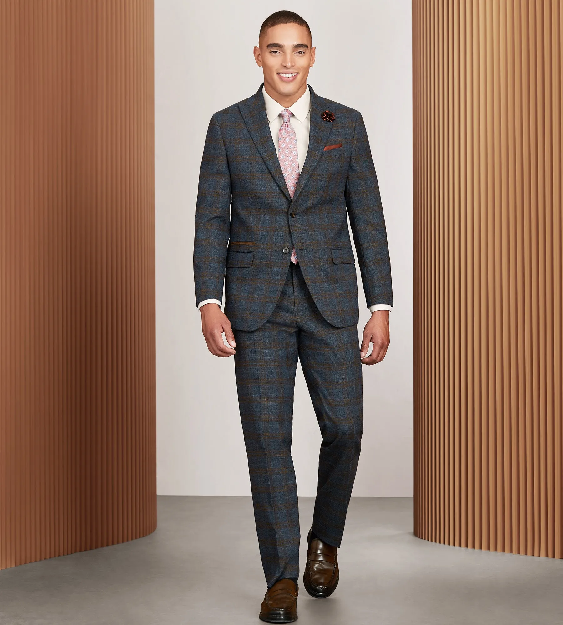 Modern Fit Blue Plaid Suit