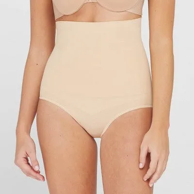 New - ASSETS by Spanx Women's Remarkable Results High Waist Control Brief - Light Beige 1X