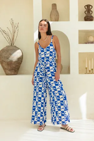 Nysa Blue Geo Tile Jumpsuit