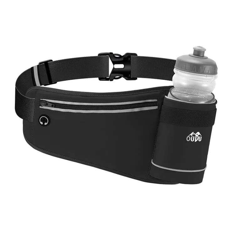 OUDU Outdoor Sports Water Bottle Waist Pack Multifunctional Running And Fitness Gear, Style: With Bottle(Black)