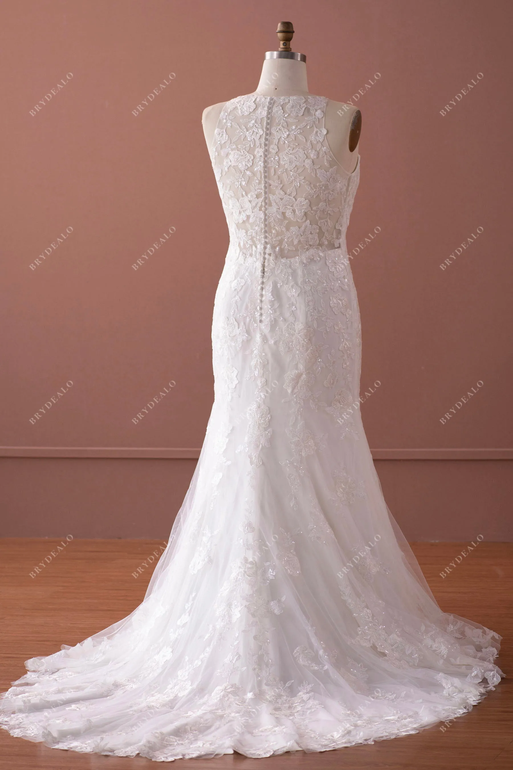 Plus Size Sleeveless Mermaid Illusion Back Destination Wedding Dress