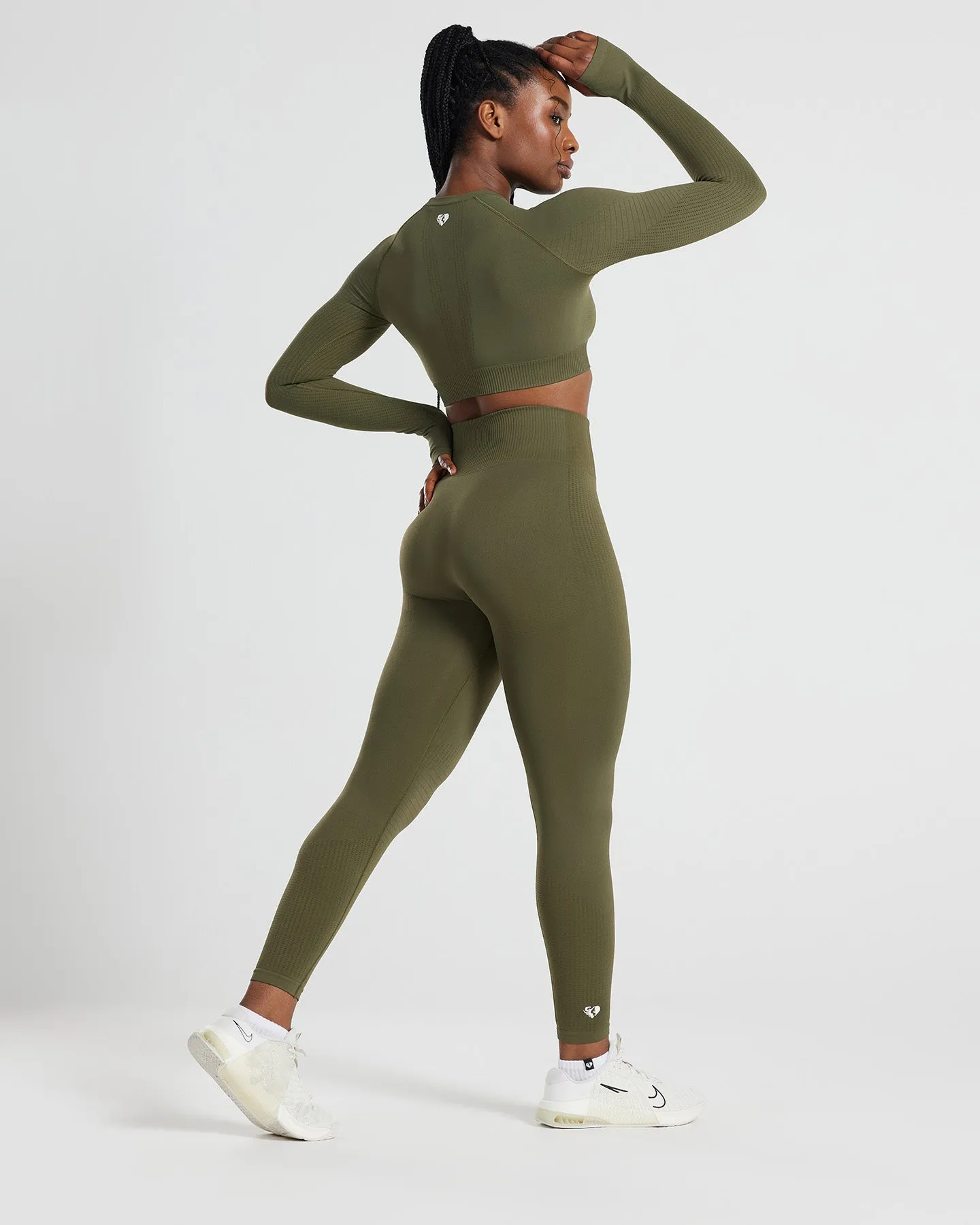 Power Seamless Long Sleeve Crop Top | Khaki