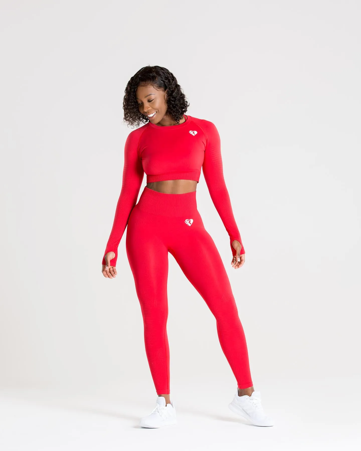 Power Seamless Long Sleeve Crop Top | Red