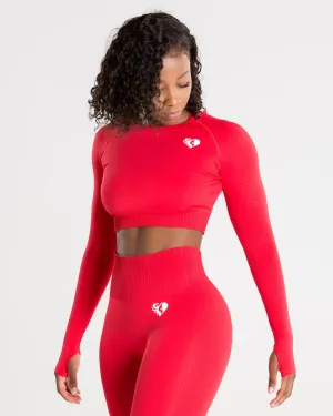 Power Seamless Long Sleeve Crop Top | Red