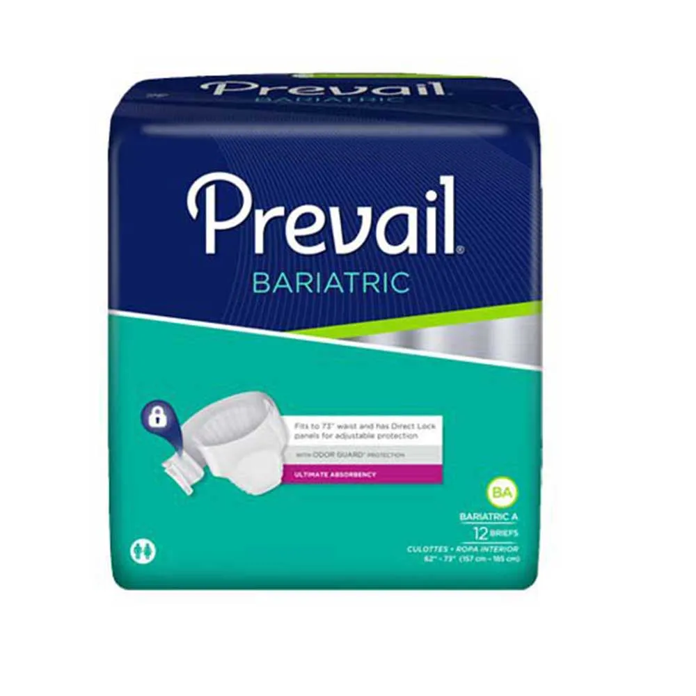 Prevail PV-017 Adult Incontinent Brief Tab Closure 2X-Large Disposable Heavy Absorbency, Pack of 12