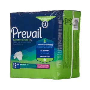 Prevail PV-017 Adult Incontinent Brief Tab Closure 2X-Large Disposable Heavy Absorbency, Pack of 12