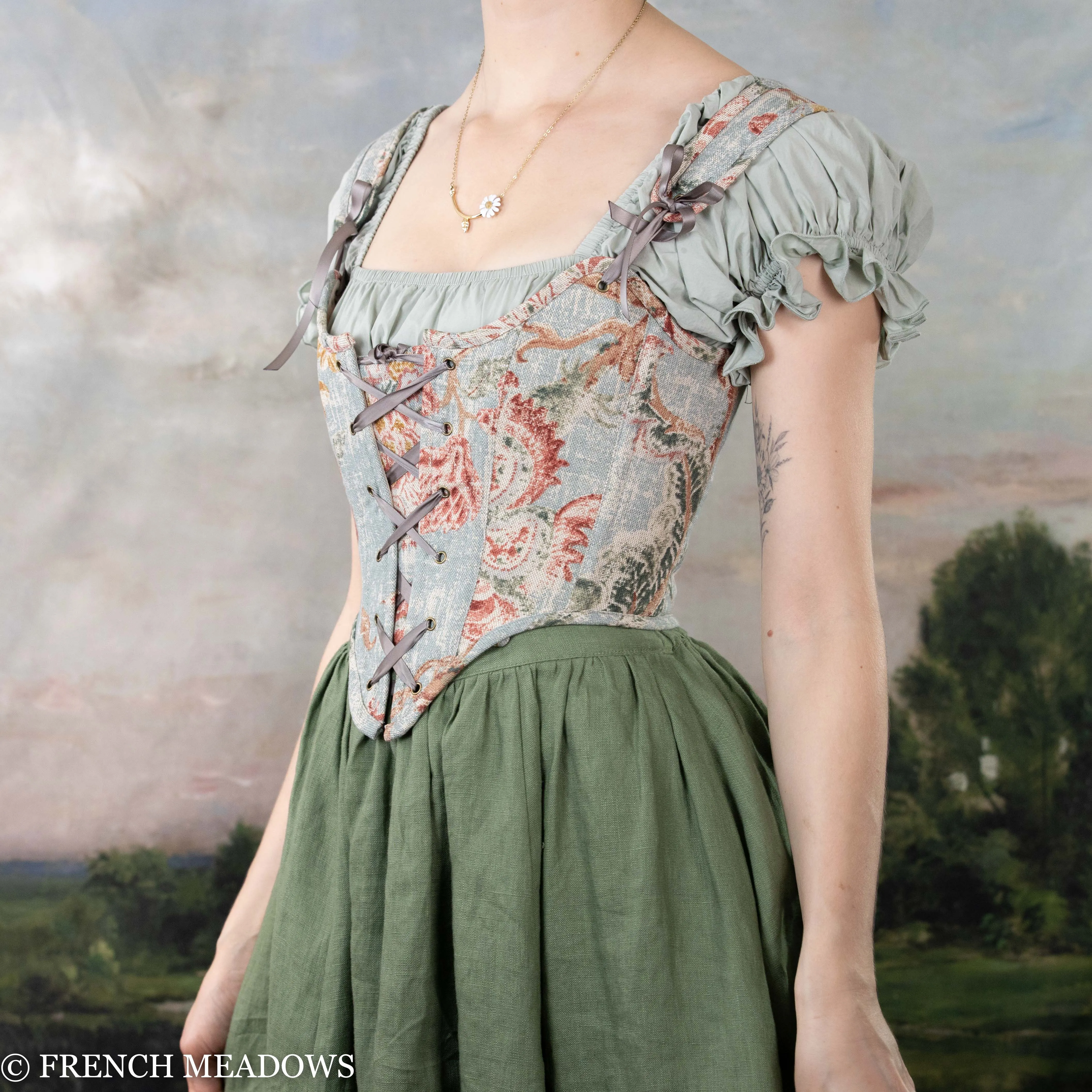 READY TO SHIP Parisian Blue Floral Renaissance Bodice