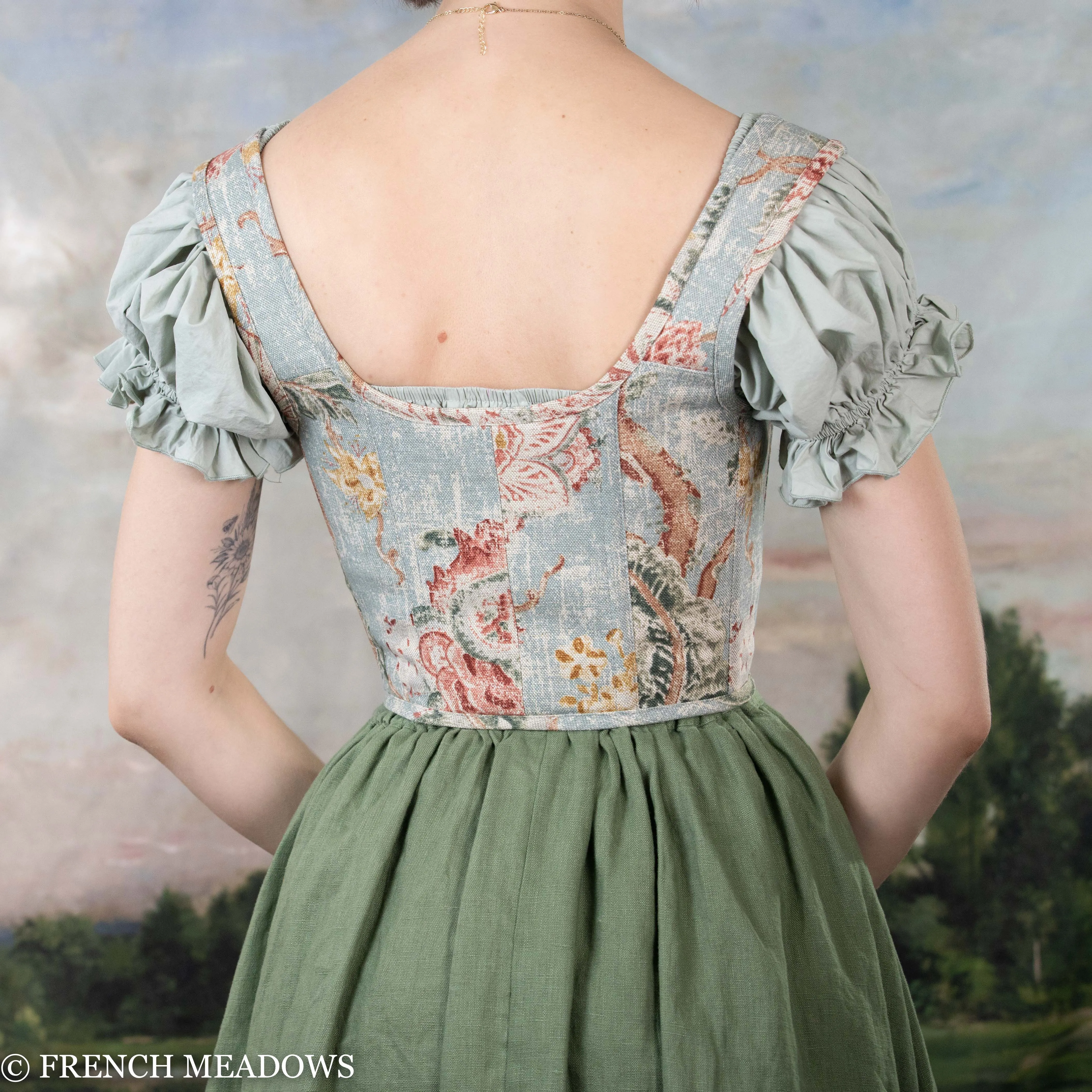 READY TO SHIP Parisian Blue Floral Renaissance Bodice