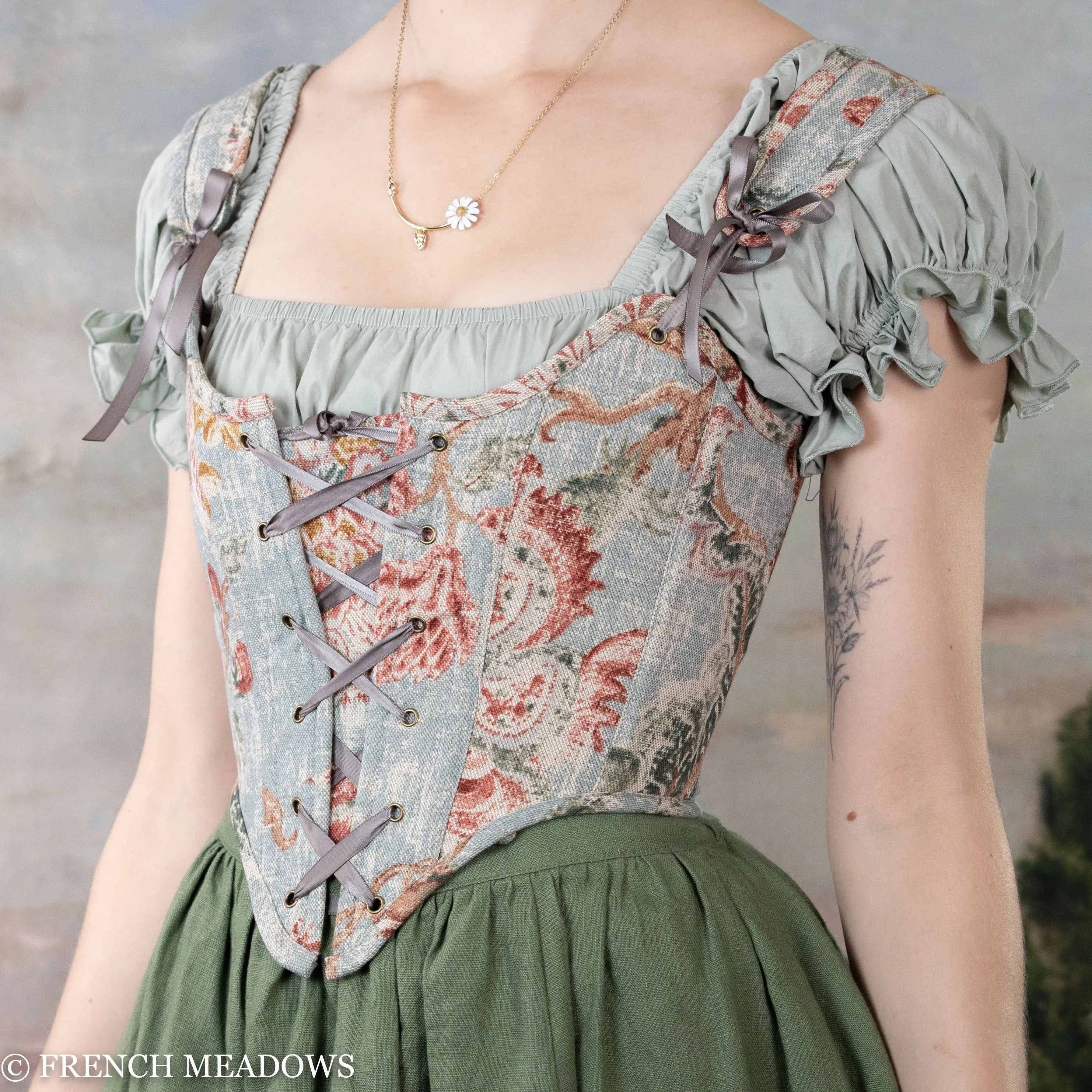 READY TO SHIP Parisian Blue Floral Renaissance Bodice