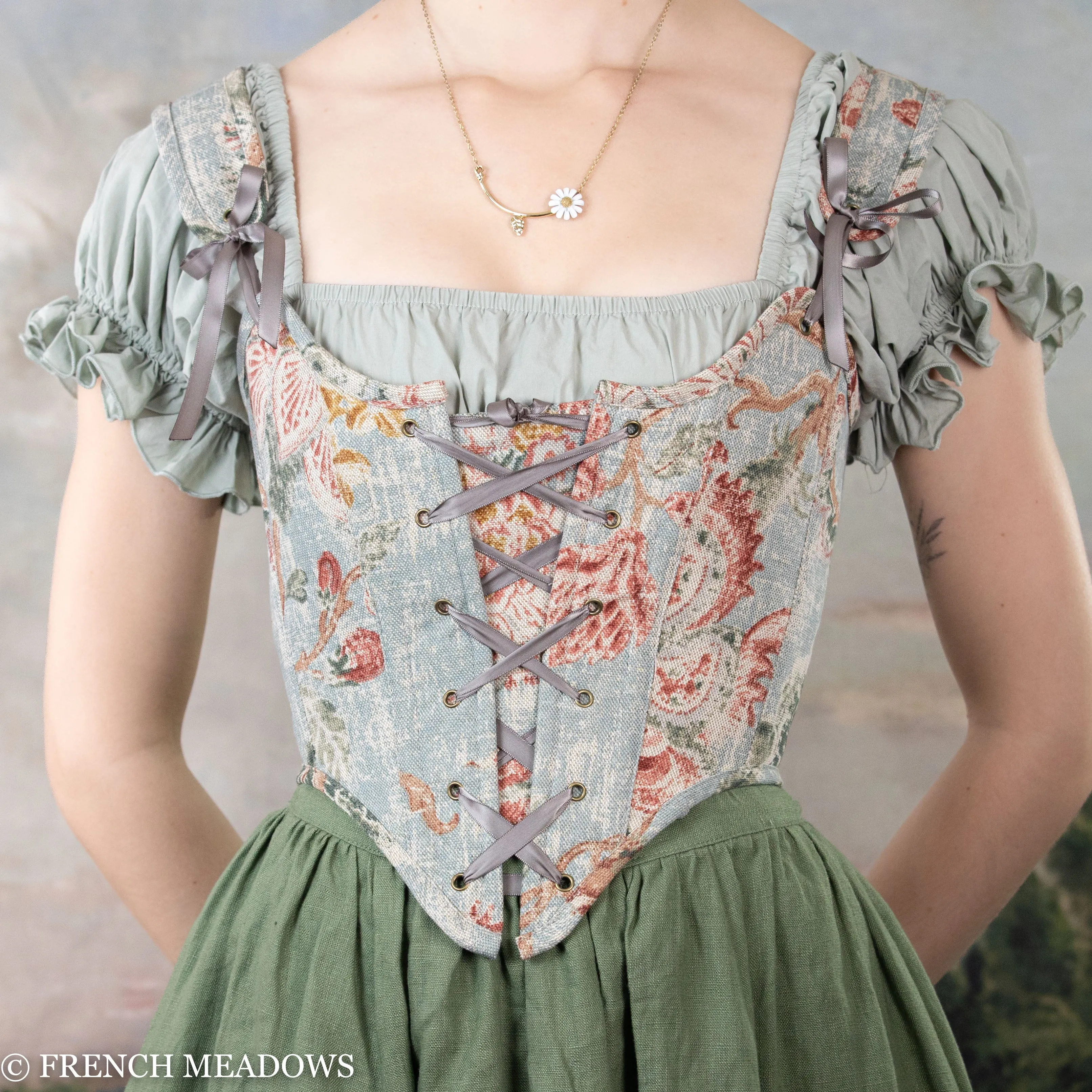 READY TO SHIP Parisian Blue Floral Renaissance Bodice