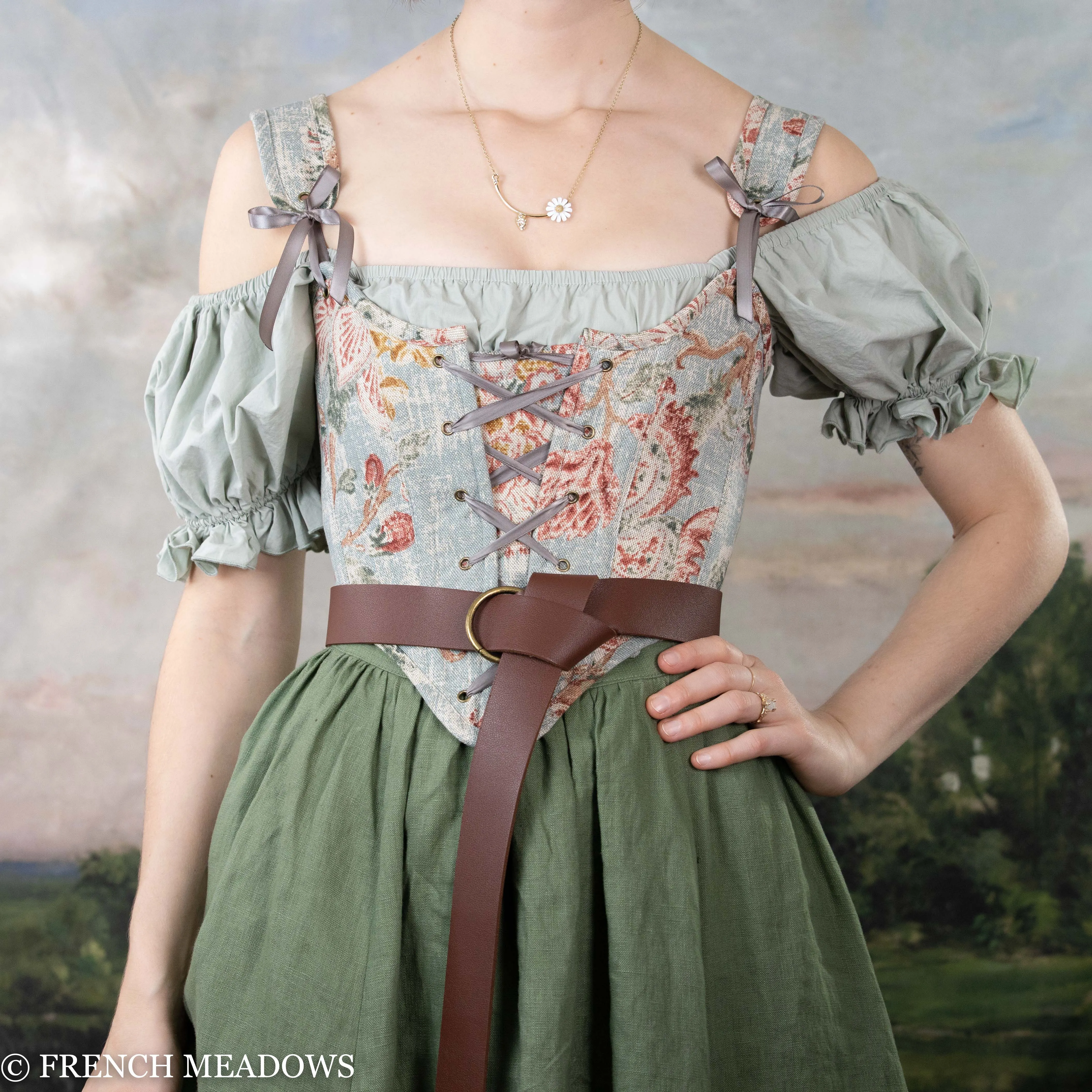 READY TO SHIP Parisian Blue Floral Renaissance Bodice