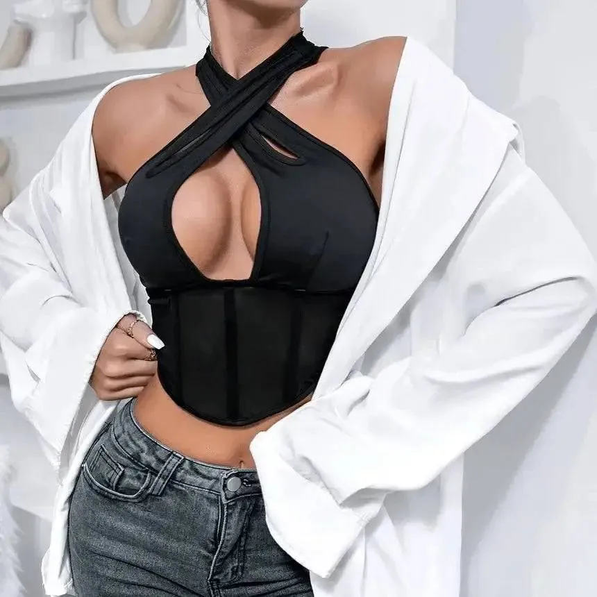 Rebeckah Halter Neck Cutout Corset Top