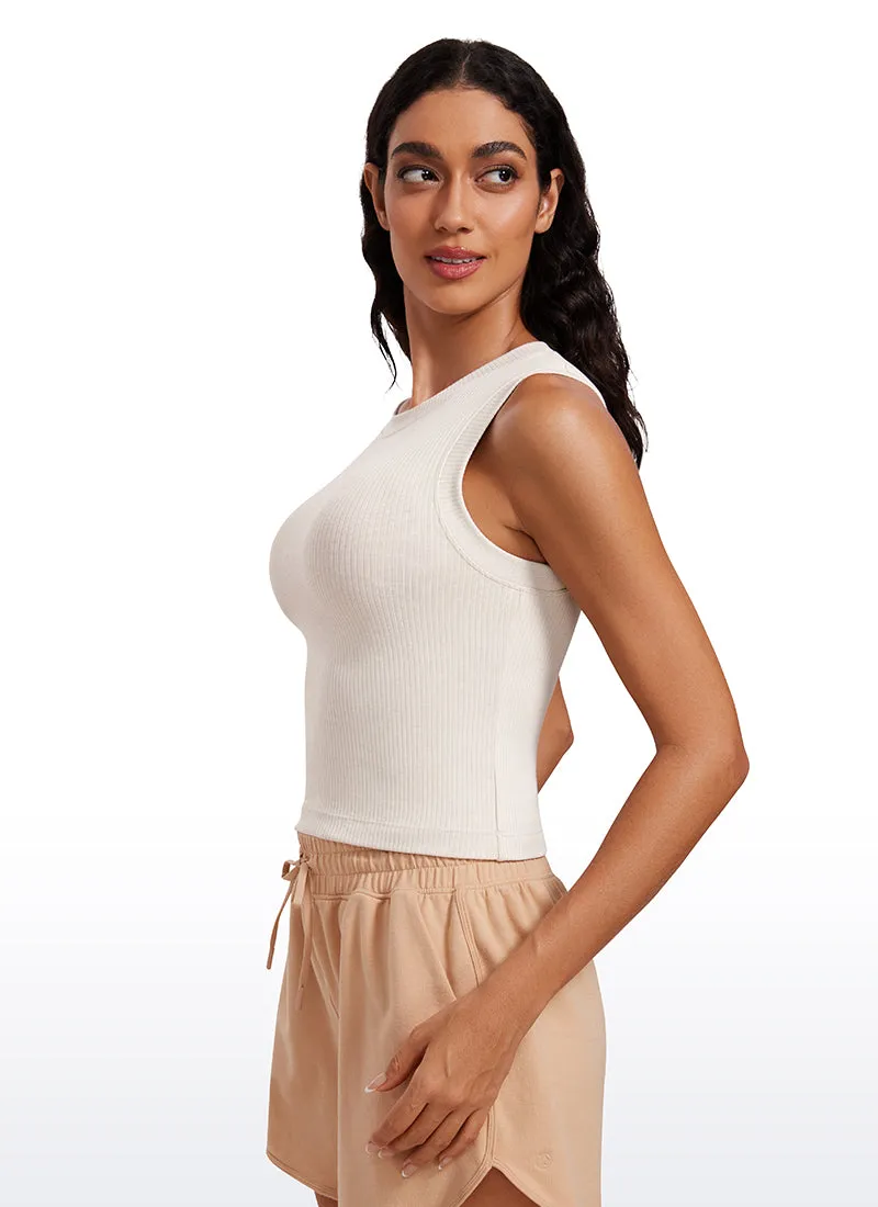 Ribbed Waist Length High Neck Tank