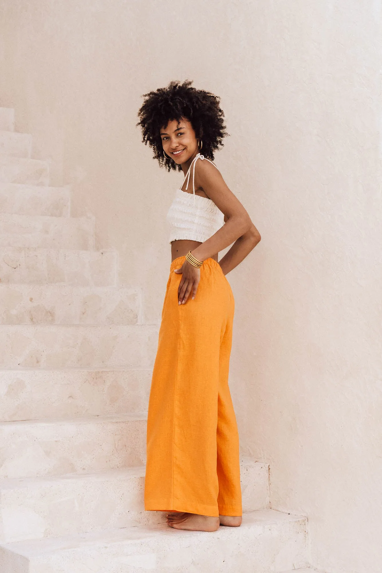 SUMMER Pants - mandarin orange linen