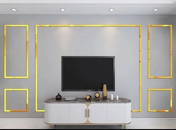 SUNBIRD Self-Adhesive Flexible Wall Sticker, Vibrant Acrylic Mirror Stickers, Removable Decals Stickers for Wall Frames/Wallpaper Border/Waist Lines (2.54cm X 2540cm, Gold Stripe Wallpaper)