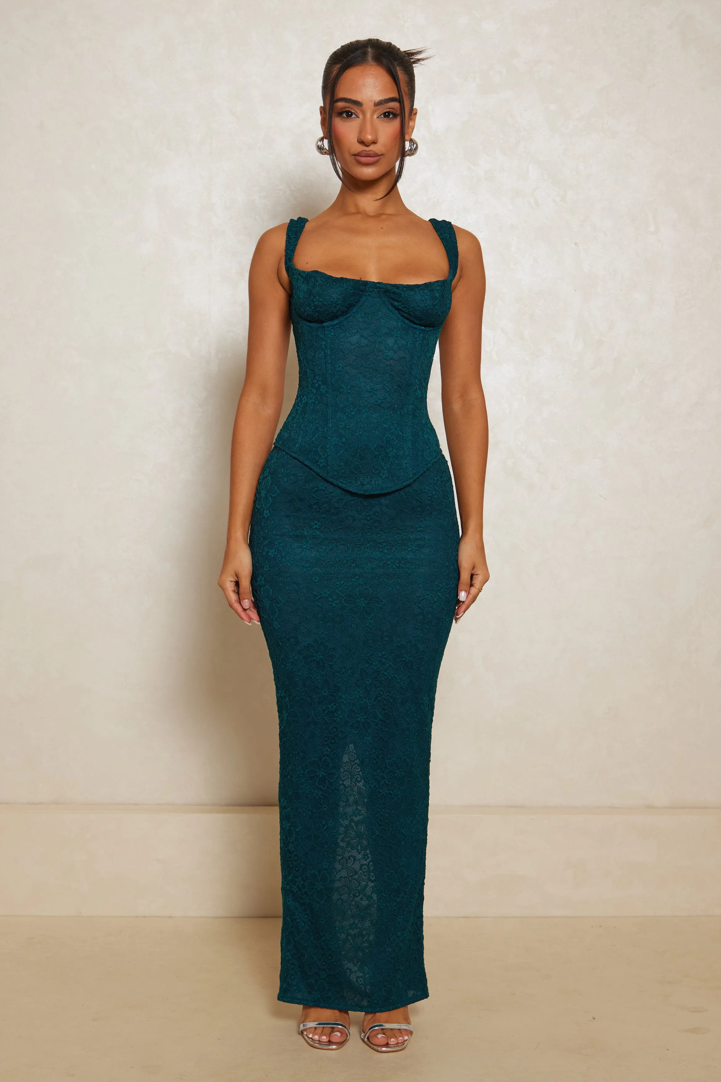 The Cinched Lace Corset Maxi Set - Teal