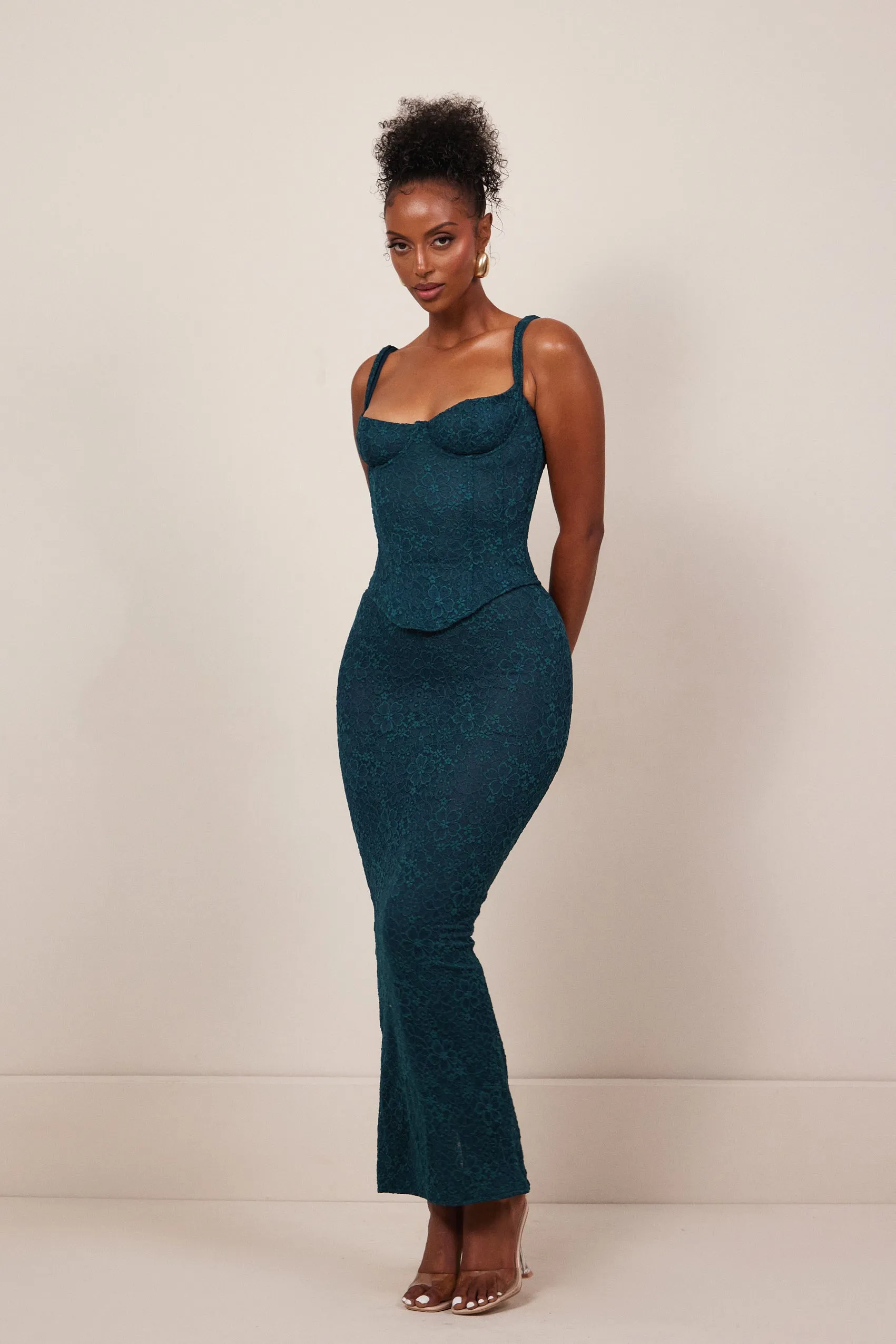 The Cinched Lace Corset Maxi Set - Teal